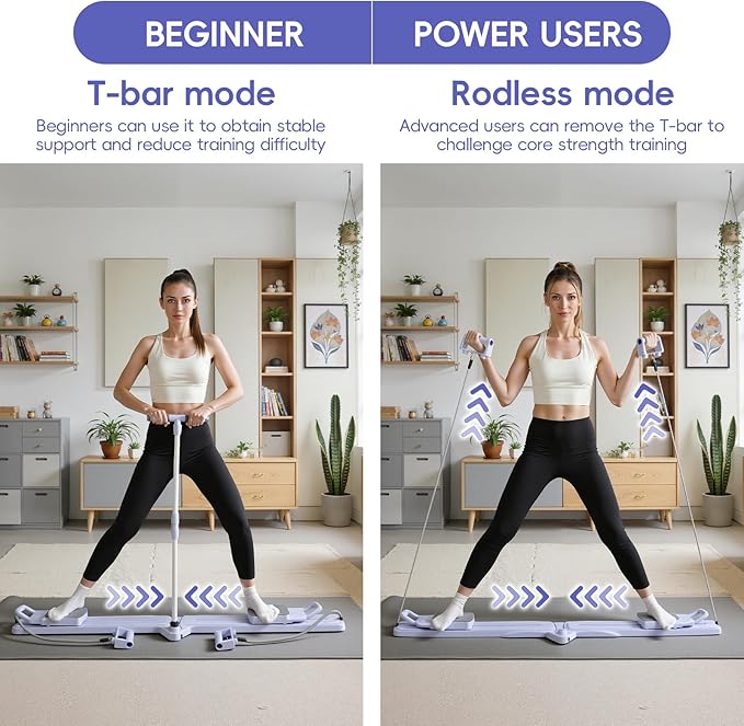 Pilates Board, 8-in-1 Mini Pilates Reformer Set, Multifunctional Detachable Ab Trainer Machine with Anti-Slip Quiet Design, Pilates Board for Home Workout Portable Equipment for Women