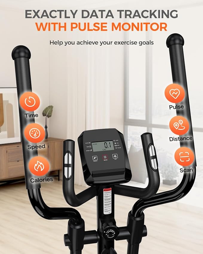 pooboo Elliptical Machine, Elliptical Exercise Machine with 16-Level Resistance&Quiet Magnetic Driving System, Elliptical Machine for Home with LCD Monitor,15.5-17IN Stride, 350LBS Weight Capacity