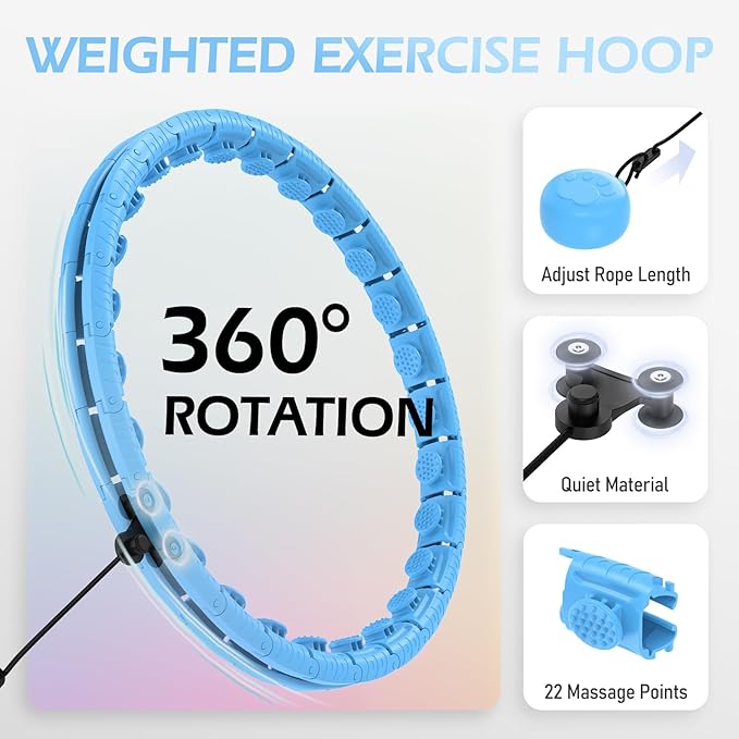 Weighted Hula Circle with 26/32 Links(56-66 Inch) for Adults Weight Loss, Infinity Fitness Hoop Plus Size, for Women Smart Exercise Equipment