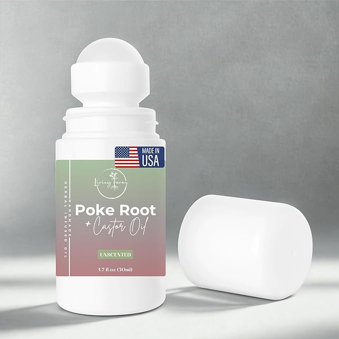 Organic Poke Root Roller with Castor Oil - Natural Lymphatic Drainage Support - Handmade in The USA