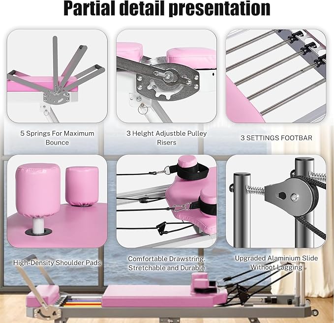Pilates Reformer, Pilates Exercise Equipment, Foldable Home Workout Equipment for Home or Studio,Yoga Studio Same Commercial Fitness Equipment