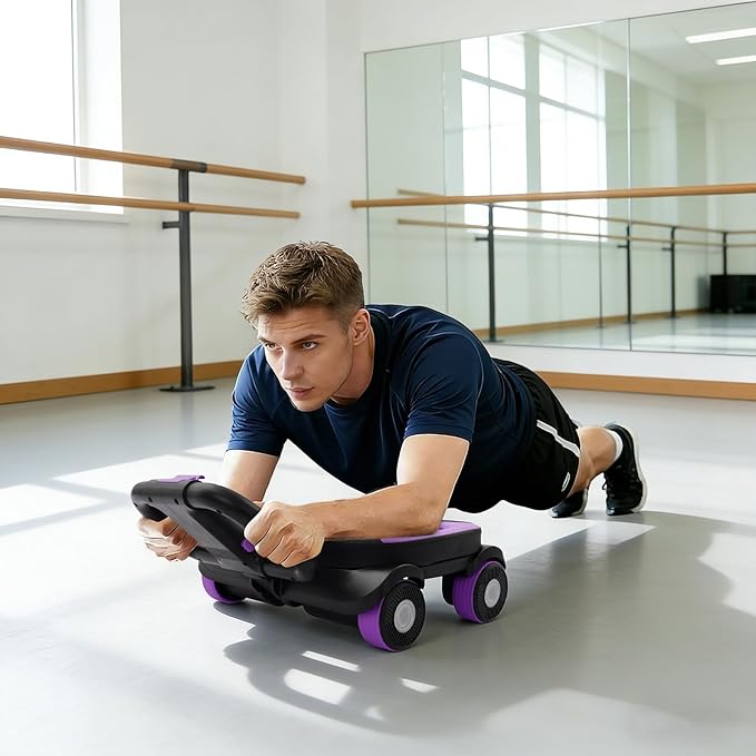 Ab Roller Wheel, 4-Wheel Abdominal & Core Strength Trainer for Home Gym Fitness, Exercise Wheel with Knee Pad for Beginners to Advanced Users