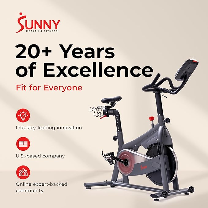 Sunny Health & Fitness Smart Magnetic Cycling Bike with Free SunnyFit App Connection, Stationary Indoor Cardio Exercise Equipment