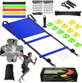 Speed Agility Training Equipment Set, Agility Ladder 20ft, 12 Football Cones, Resistance Parachute/Soccer Kick Trainer, Jump Rope, 5 Resistance Bands, Football Practice Equipment for Kids Adults