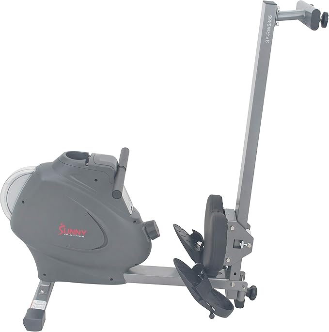 Sunny Health & Fitness Foldable Magnetic Rower, Long Rail & Extended Inseam Range for Home Cardio Workout, Free SunnyFit Training App, Optional Footplate for Standing Exercises