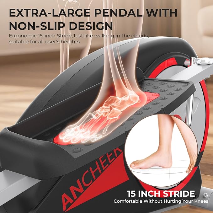ANCHEER Elliptical Exercise Machine,Elliptical Machine Max 500LBS for Safety,8-Level Resistance&Hyper-Quiet Magnetic Driving System,Elliptical Trainer with Pulse Rate Grips&LCD Monitor&15.5IN Stride