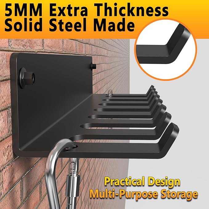 Gym Rack Organizer, Home Gym Accessories Hanger, Wall Mount Hooks for Olympic Barbells, Row Handles, Bats or Tools (E-Book Instruction Included)