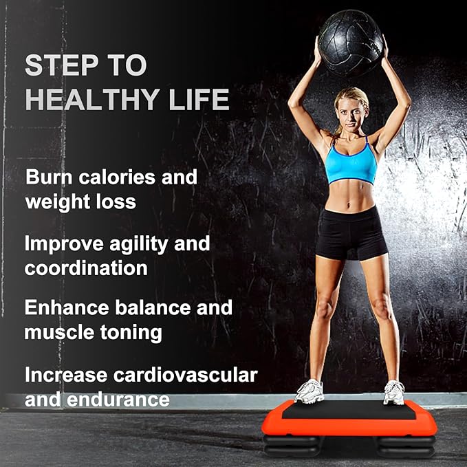4''-6''-8''Adjustable Aerobic Stepper w/4 Risers Health Workout Step Platform for Sports & Fitness