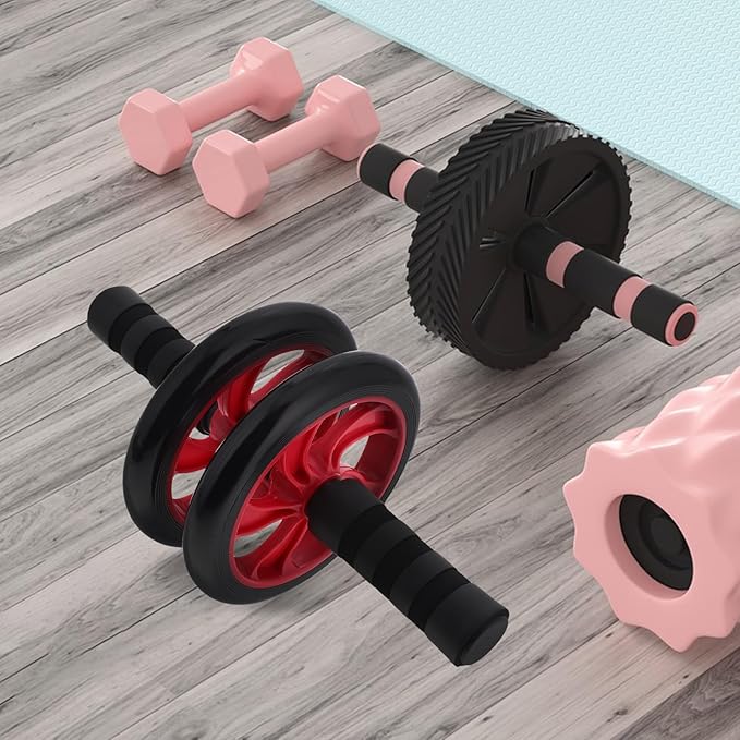 Milisten Silent Ab Roller Wheel for Core Workout with Ab Roller Board, Red Abdominal Exercise Equipment for Home and Outdoor Strength Training