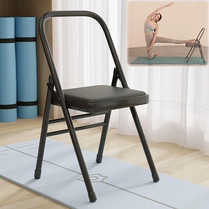 Folding Yoga Chair for Adults Pilates Chair Space-Saving Yoga AuxiliaryChair Balance Handstand Training Tool Premium YogaSupport for Home Workouts and Stretching(Purple)