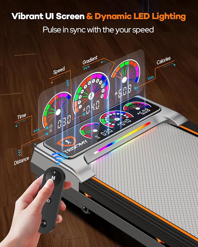 Walking Pad Treadmill with 15% 12-Level Auto Incline, 450 lbs Capacity RGB UI Screen, 3 in 1 Under Desk Treadmill, Bluetooth Speaker, 3.5HP Quiet Portable Treadmills for Home Hiking, APP & Remote