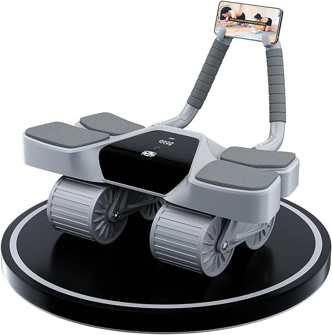 2026 New 4-Wheel Abdominal Roller with Elbow Support : Latest Upgraded High-Performance Exercise Machine With Automatic Rebound, Multi- layered Anti-Slip Design with Calorie Counting LCD Screen