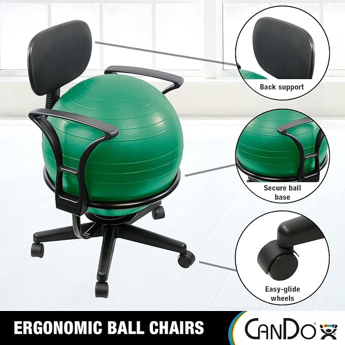 CanDo Metal Ball Chair - Inflatable Ergonomic Active Seating Exercise Ball Chair with Air Pump for Home, Office, and Classroom