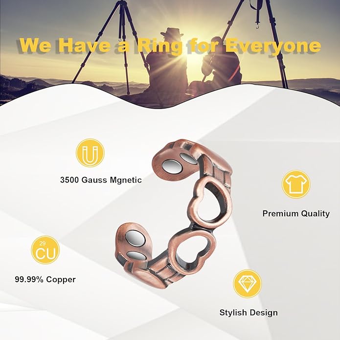 Copper Rings for Women, Pure Copper Adjustable Magnetic Ring （FUTI）