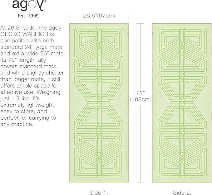 agoy Gecko Warrior - Next-Gen Microfiber Yoga Towel - Double-Sided Silicone Non-Slip Grip – Ideal for Hot Yoga - Ultra Absorbent, Easy to Wash, Travel-Friendly - 30% Recycled Material - Free Wet Bag