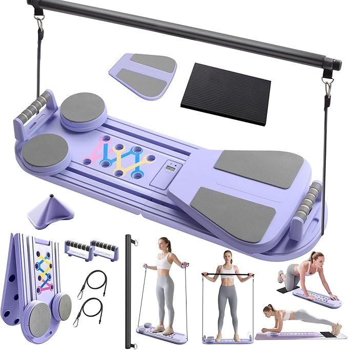 6 in1 Pilates Board, Multi-Purpose Pilates Reformer Set, Foldable Abdominal Board, Pilates Reformer Board for Home, Workout Equipment, Abs Workout Equipment, Core Workout Equipment