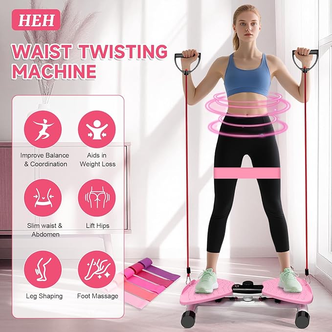 HEH Waist Twister Machine Exercise, Adjustable Ab Twister Board with Digital Display, Waist Twister with 5 Resistance Bands, 450lbS Capacity & 20dB Ultra-Quiet, Anti-Slip Home Gym Workout Equipment for Men Women