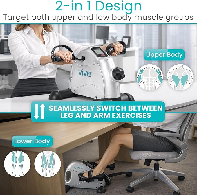 Vive Under Desk Bike Pedal Exerciser - Stationary Exercise Leg Peddler - Low Impact, Portable Mini Cycle Bike for Under Your Office Desk - For Arm or Foot - Small, Sit-Down Recumbent Equipment Machine