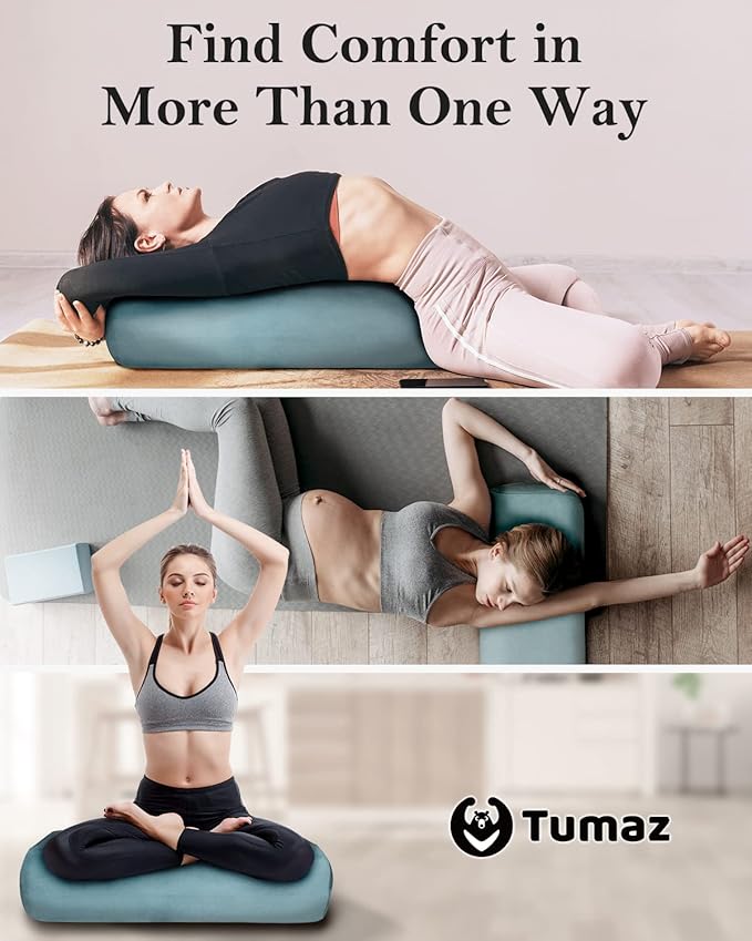 Tumaz Yoga Bolster Set - Rectangular Bolster Pillow for Restorative Yoga, Soft Meditation Pillow with Carry Handle and 8-Feet Strap, Machine Washable Cover