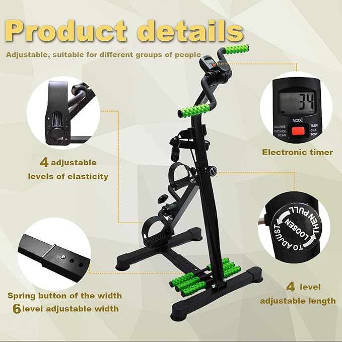 GeRRiT Pedal Exercise Bike for Seniors, Home Exercise Equipment for ElderlyHand Arm Leg and Knee Fitness Machine with Massage, LCD Monitor., black+green