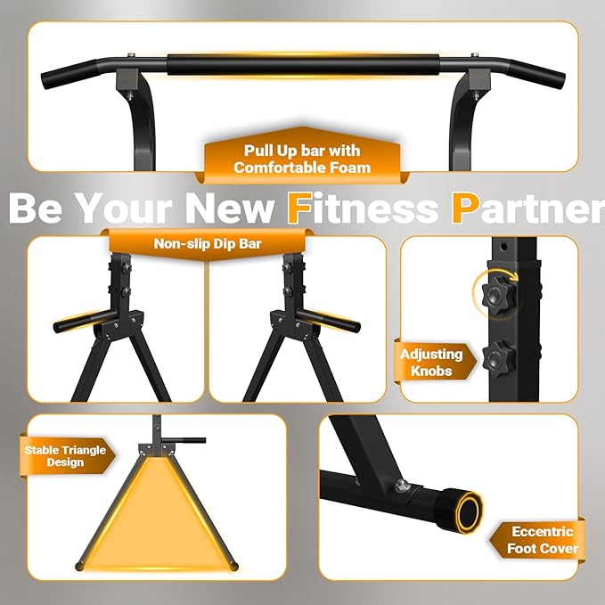 Foldable Pull Up Bar Free Standing Multi-function Power Tower Dip Bar with Assistance Bands Home Gym Strength Training Equipment