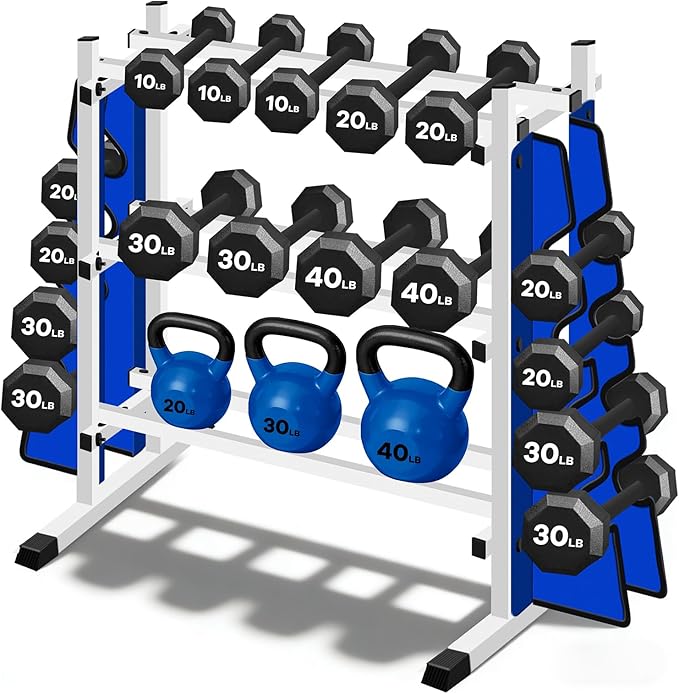 Heavy Duty Dumbbell Rack, Double-Side Extension Holder for Dumbbells & Kettlebells Home Gym Storage Rack