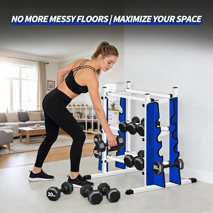 Heavy Duty Dumbbell Rack, Double-Side Extension Holder for Dumbbells & Kettlebells Home Gym Storage Rack