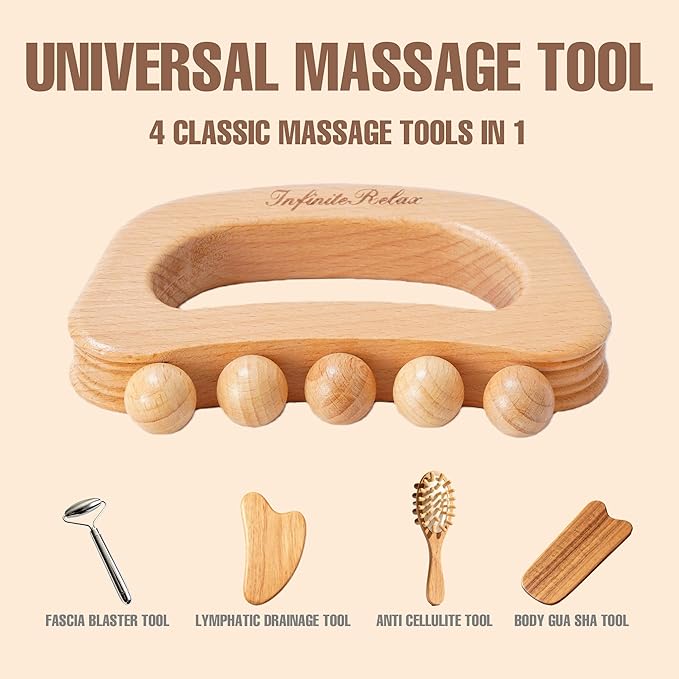 Wood Therapy Body Massager Profession Maderoterapia Kit for Cellulite Remover Body Shaping, Body Sculpting Tools for Lymphatic Drainage, Pain Relief Gua Sha Massage , for Abdomen Back Arms Legs