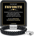 LUXEJEW Gifts for Men - Beaded Leather Bracelet 6mm Matte Agate Stone Bracelets for Men Dad Son Husband Boyfriend Grandpa Grandson Brother Uncle Nephew Adjustable Magnetic Clasp