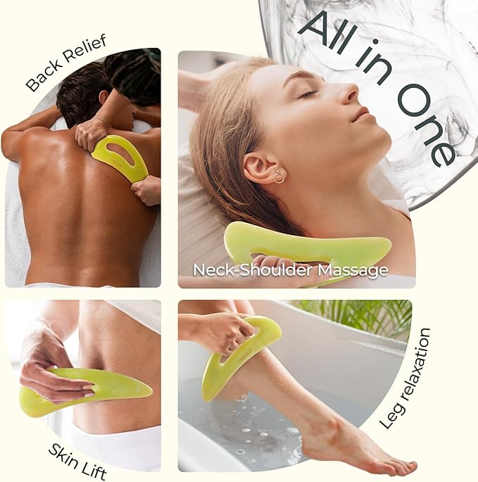 Scienlodic Gua Sha Massage Tool with Handle (Resin) Larger Guasha Body Scraping Tool for Back Legs Neck Massage, Lymphatic Drainage, Cellulite Remove - Large Yellow-Green