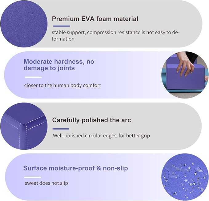 2 Pack Yoga Block, Premuim EVA Foam Block, Durable Non-slip Exersice Block for Yoga, Pilates, General Fitness, Stretching, Toning Workouts and Meditation