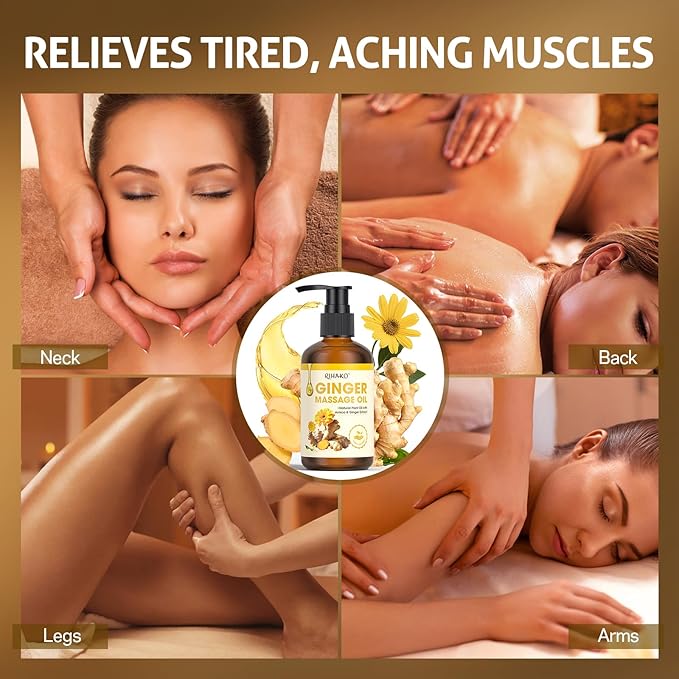 Easter Gifts for Women Ginger Oil,Ginger Massage Oil with Arnica for Lymphatic Drainage, Belly Drainage & Sore Muscle Relief,Natural Body Oil for Skin, Warming Spa Massage & Relaxation Therapy