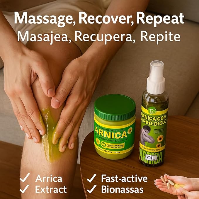 Arnica Massage Combo – Oil 6 fl oz + Gel 4.23 oz – Natural Topical Set for Muscles & Joints,Fast-Absorbing, Botanical Aroma,Daily Massage Therapy Use – Non-GMO,100% Natural – Authentic by BexpertsUSA