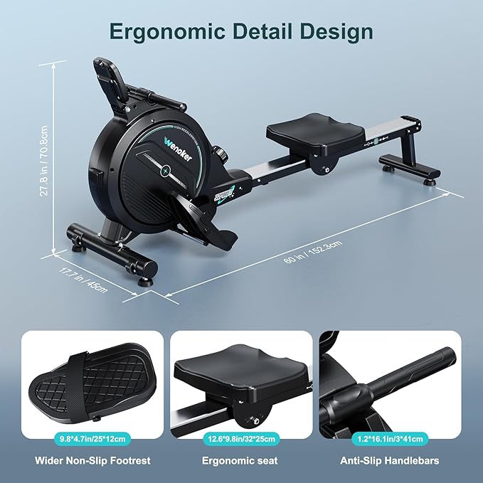 Rowing Machine for Home, Magnetic Rower Machine, 350 LB Weight Capacity, 16-Level Silent Resistance Row Machine for Gym Exercise Full-Body Workout Compact Rower with LCD Monitor Tablet Holder