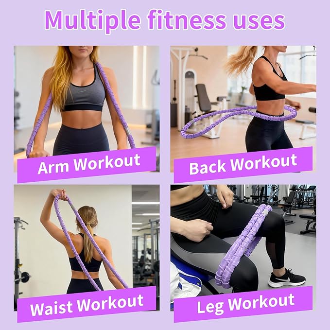 2 lbs Weighted Soft Velvet Hula Hoop Women, Spring Exercise Fitness Hoop Weight Loss Adults Collapsible Portable, No Bruising, for Core Strengt, Waist Toning&Fat Burning, Home Travel Workouts (Purple)