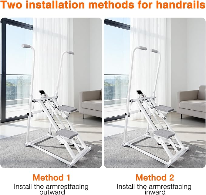 Foldable Stair Stepper Machine with Handles - Adjustable Stepper for Home Cardio, Low Impact Workout Equipment for Legs, Glutes & Weight Loss - Compact Stepping Machine, Easy Assembly White