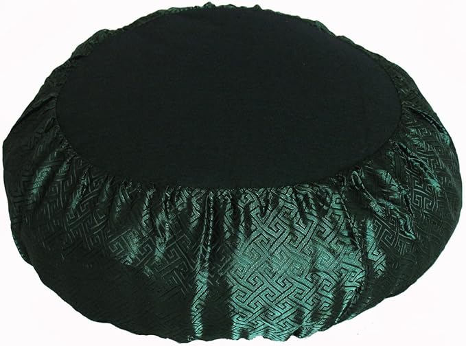 Meditation Cushion Zafu Pillow Buckwheat - Key Design Silk Green