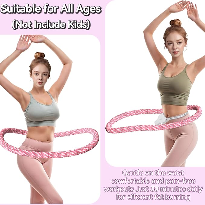 3.4/4.1/5 LBS Soft Spring Weighted Hoop for Adults, Quiet & Pinch-Proof Design, Portable Fitness Infinity Hoop with Body Tape Measure, Exercise Hoop for Core Workout