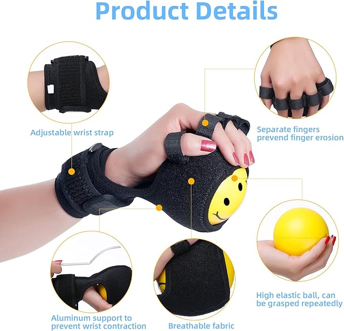 Anti-spasticity Ball Splint Hand Finger for Hand Stroke Hemiplegia Finger Recovery Spasm Dystonia Hemiplegia Finger Training Hand Functional Impairment for Children and Men and Women (Small)