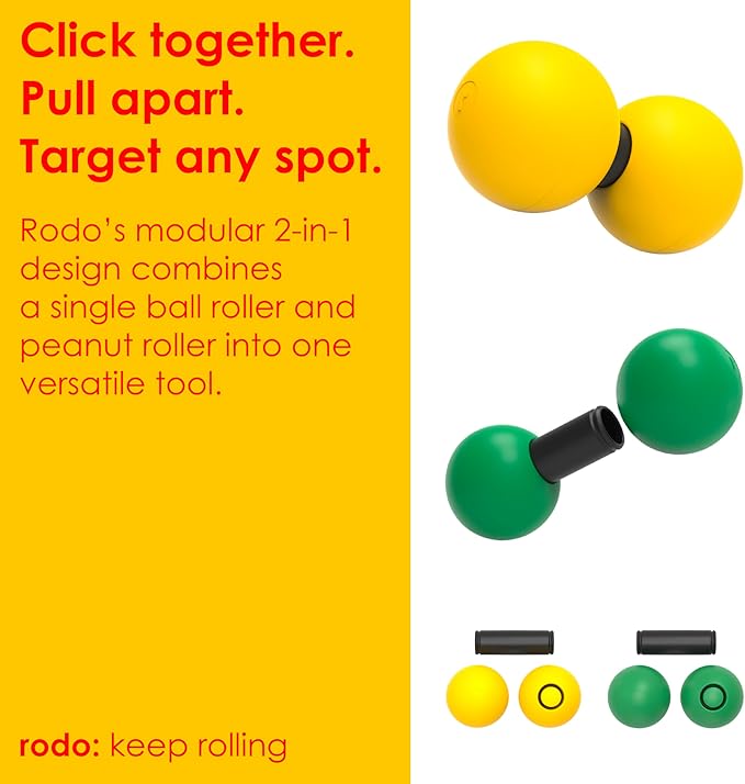 Rodo 2-in-1 Peanut & Lacrosse Ball Roller (Soft & Medium) | Fascia Massage & Mobility Tool | Deep Tissue Pain Relief | Foam Roller Alternative for Plantar Fasciitis, Hips, Back, Legs | Travel Friendly