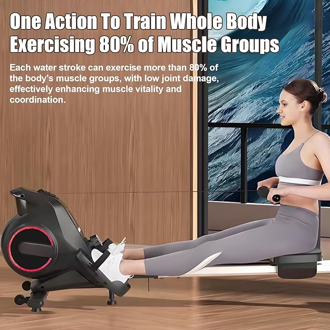 Rowing Machine, Magnetic Resistance Foldable Rower for Home Gym, Quiet Indoor Exercise Equipment with LCD Monitor, Adjustable Resistance Levels, Compact Design for Full Body Workout Black