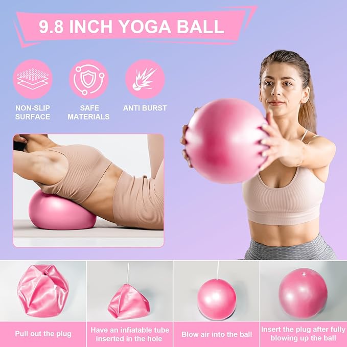 18-Piece Home Pilates Essentials Kit for Women - Complete Workout Equipment Set with Resistance Band, Yoga Ball, Ring, and Anti-Slip Socks (Pink)