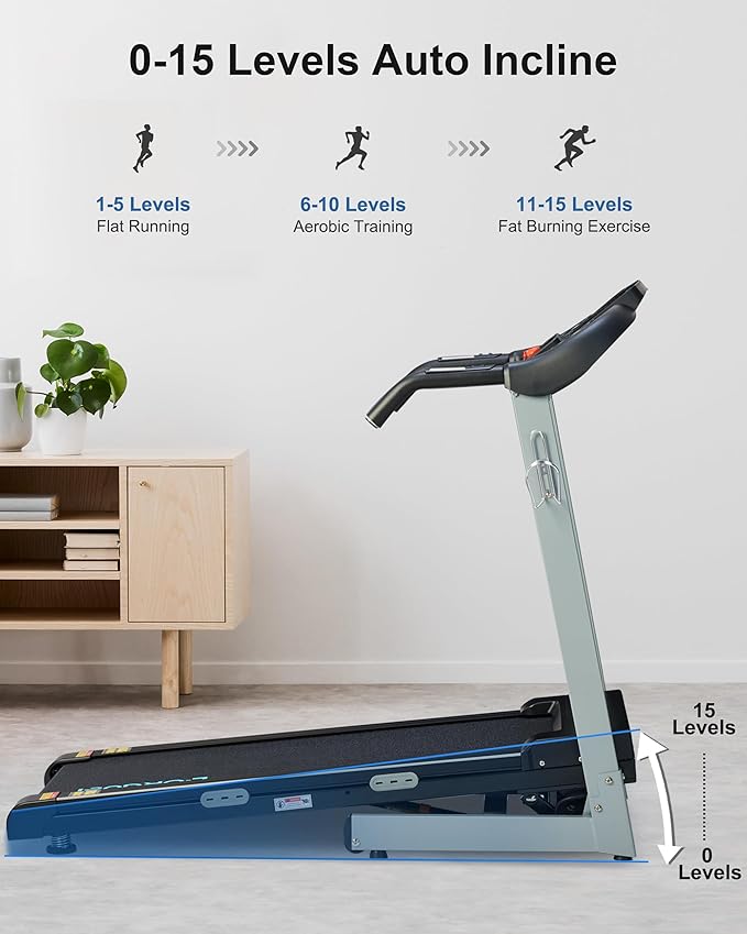 Treadmill with Auto Incline - 300 lb Capacity, 3.0HP Folding Electric Treadmill Up to 8.5 MPH Speed, Running Machine with 17.5" Wide Tread Belt and Bluetooth Speaker for Home Use
