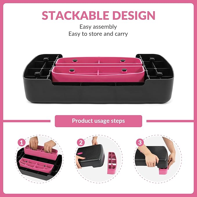Fitvids 18" Aerobic Step Platform, Workout Stepper with Adjustable 2 Stackable Risers 3" 5.5" for Home Gym Small Space, Exercise Step, Multiple Option