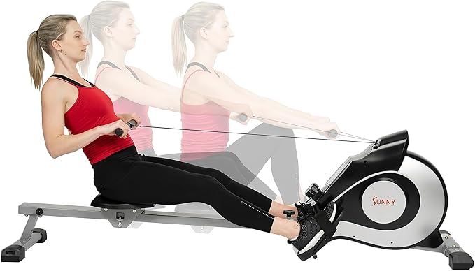 Sunny Health & Fitness Magnetic Rowing Machine Rower with 8-Level Resistance, 53.4" Extended Slide Rail & Digital LCD Display - SF-RW520084S
