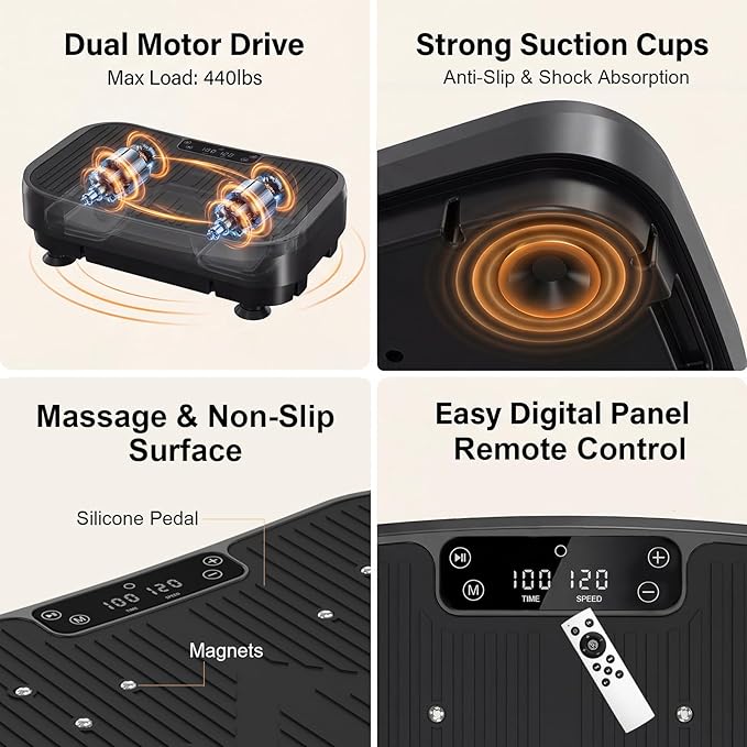 MASYN Vibration Plate Exercise Machine for Lymphatic Drainage 120 Levels Whole Body Vibrating Platform with Resistance Bands & Bluetooth 440 lbs Capacity Shaker Board Workout Equipment for Weight Loss