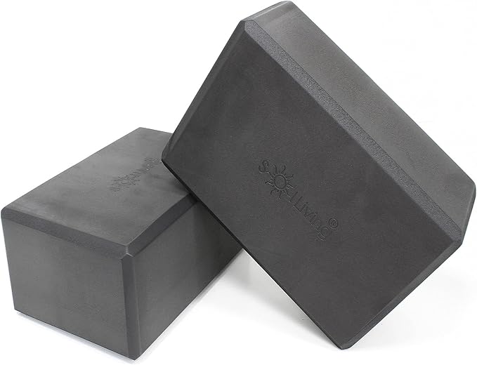 Sol Living Yoga Blocks 2 Pack High Density EVA Foam Yoga Cushion Stretching Pilates Meditation Exercise Equipment Support Deepen Poses Odor Free Non Slip Yoga Accessories - 4" x 6" x 9"- Black