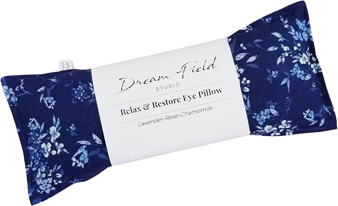 Lavender Eye Pillow for Relaxation – Organic Aromatherapy - Flaxseed Eye Mask - Microwave or Freeze – Handmade Floral Cotton Pillow | Blue Cottagecore Print