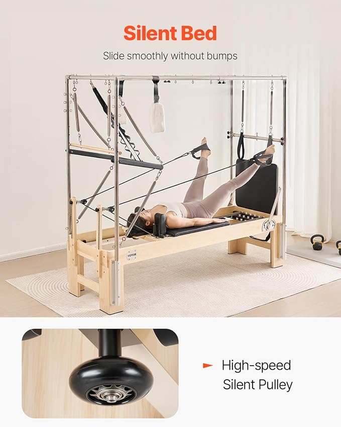 VEVOR Pilates Reformer Machine, Pilates Workout Equipment for Home Gym Studio Use, Pilates Reformer with Sitting Box and Jumpboard，fit for Beginners & Advanced Users