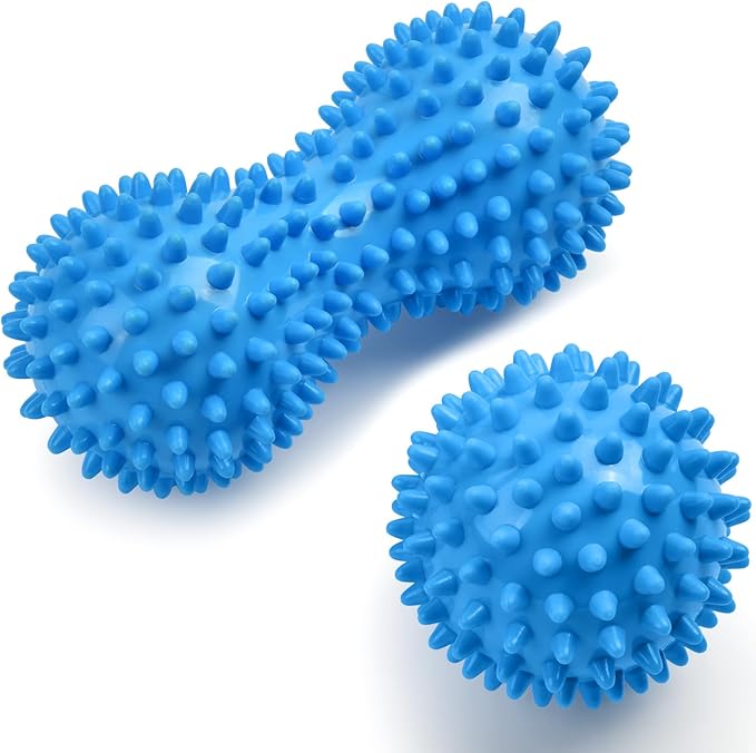 URAQT Spiky Massage Ball Set, 2 Pack Physical Therapy Massage Balls, Hard Lacrosse Ball & Spiky Massage Ball for Myofascial Release and Trigger Point Deep Tissue Massage (Blue)